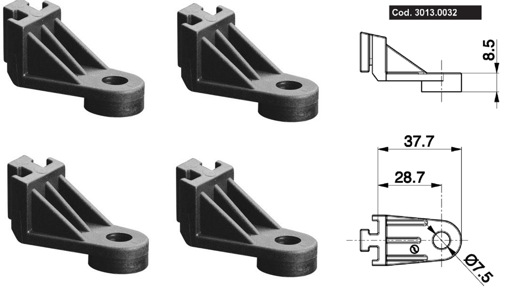 4 Stück Spal Axial Lüfter Befestigungswinkel  L= 28,7mm Gesamtlänge 37,7mm