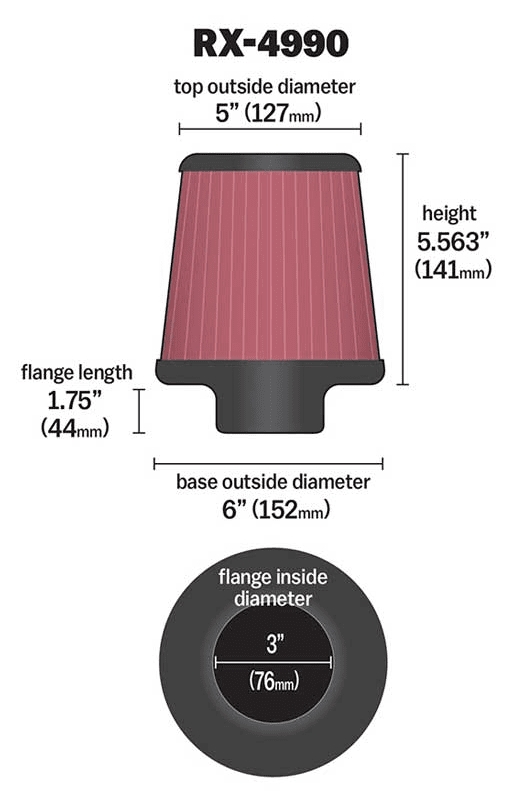 K&N Universalluftfilter, 76mm Flansch  Konische Rundform, 140x127 140lg