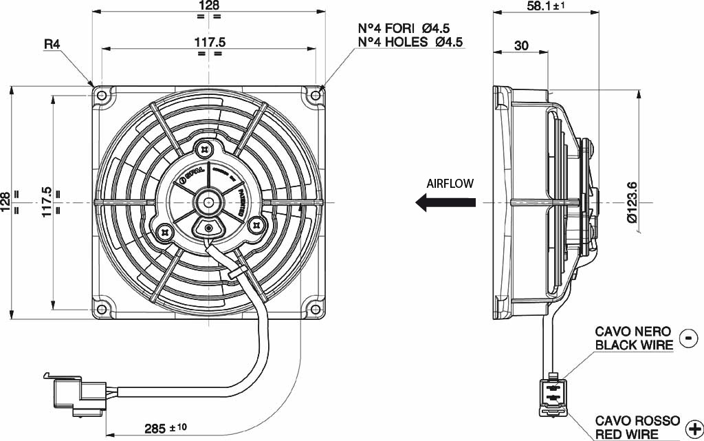 Spal Kühlerventilator  VA69A-A101-87S 12V  D128-D115 T=58 //350m³ blasend