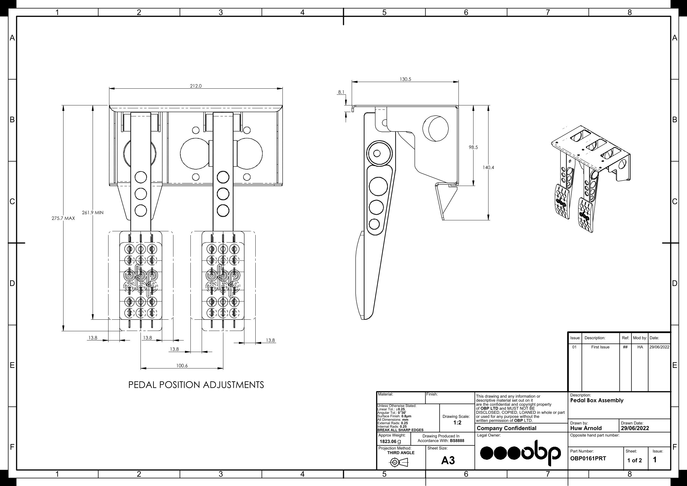 OBP Pedal Box Pro Race hängend Bulkhead Fit  Hydraulische Kupplung mit Wagebalken