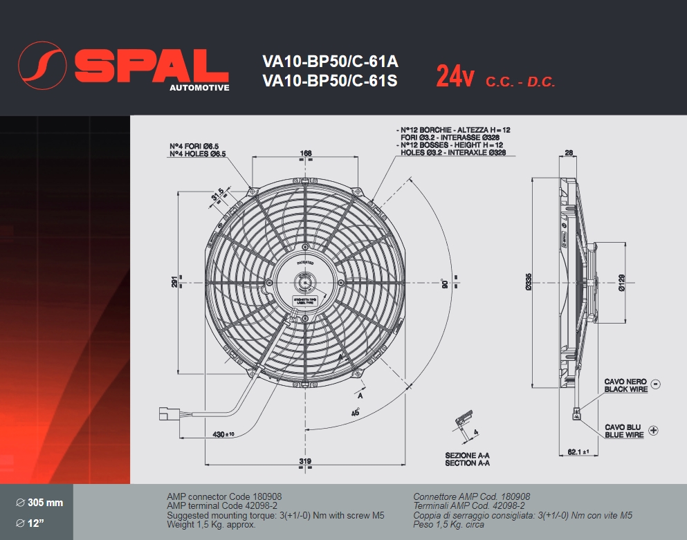 Spal Kühlerventilator VA10-BP50/C-61A 24V  D335-D305 T=63 / 2280m³ saugend