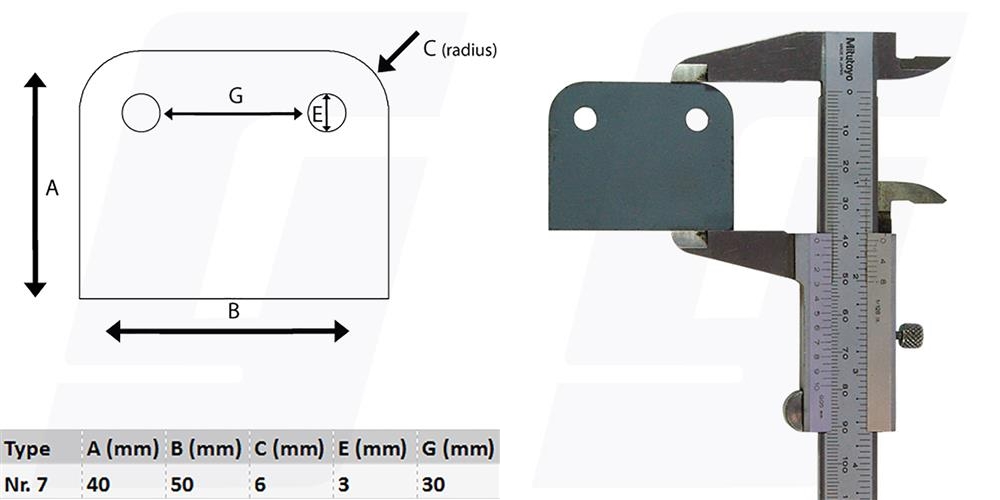 Schweisslasche Nr.7 40x50x2 (2x6mm Loch)  - Domex700