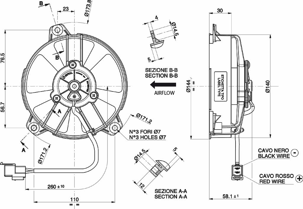 Spal Kühlerventilator VA31-A101-46S 12V  D144-D130 T=60 / 520m³ blasend