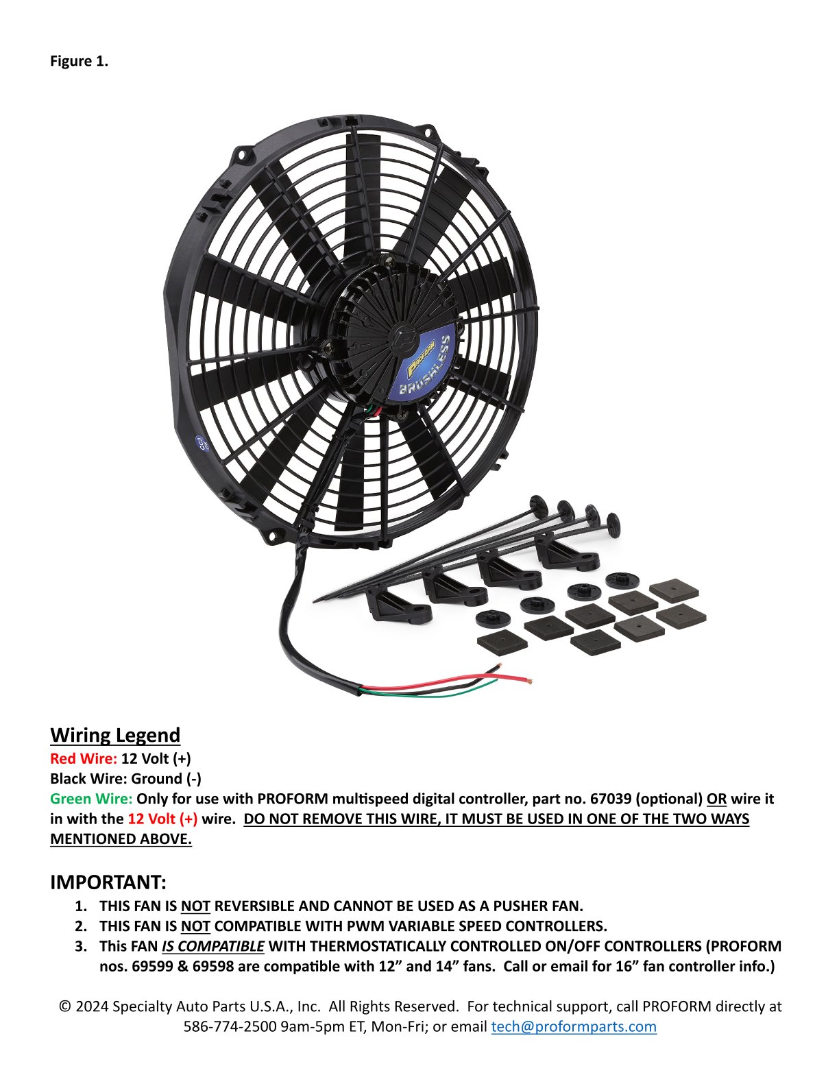12V Elektrischer Lüfter 318mm (12") Proform Brushless  bürstenlos 3560m³/h saugend D343-D318 T=76