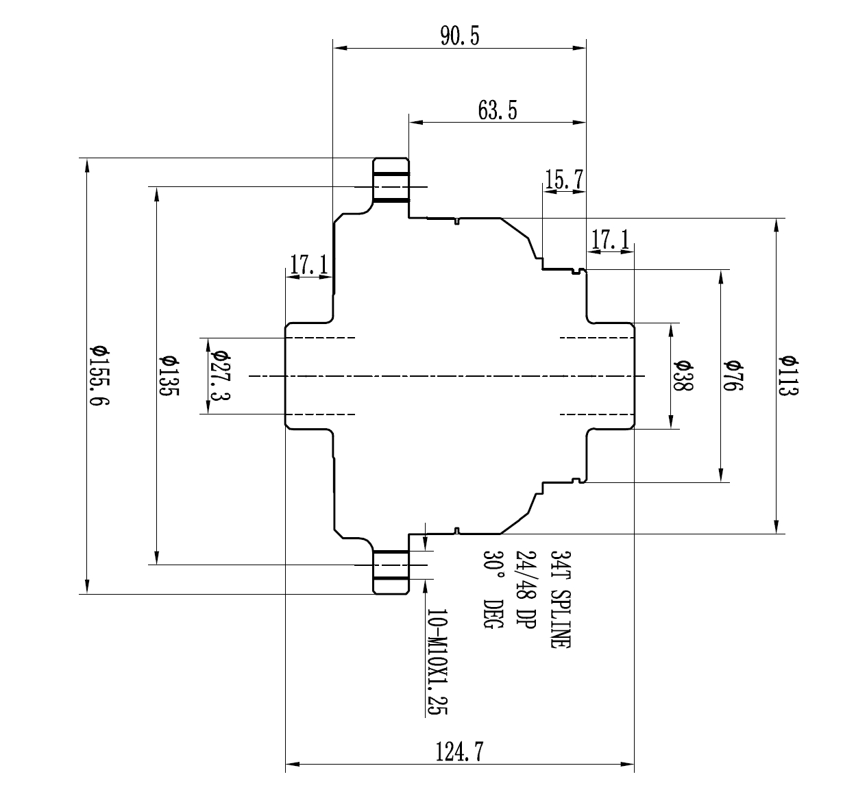 technische Zeichnung, mechanisches Bauteil, Abmessungen, Schematisch, Querschnitt