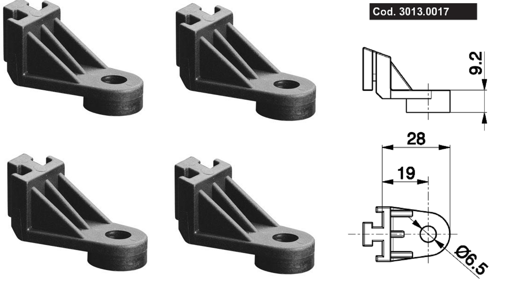 4 Stück Spal Axial Lüfter Befestigungswinkel  L= 19mm Stärke=9mm Gesamtlänge 28mm