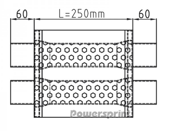 Powersprint Schalldämpfer Short Box  oval zweiflutig Ø 60mm 370 mm Länge