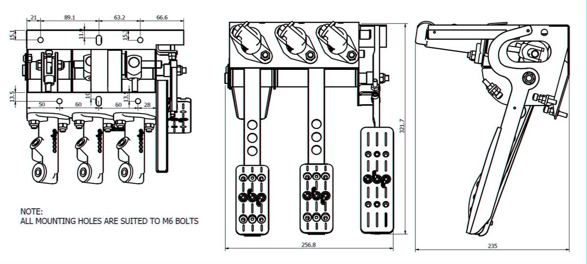 OBP Pedal Box Pro Race hängend Cockpit Fit  mit Wagebalken