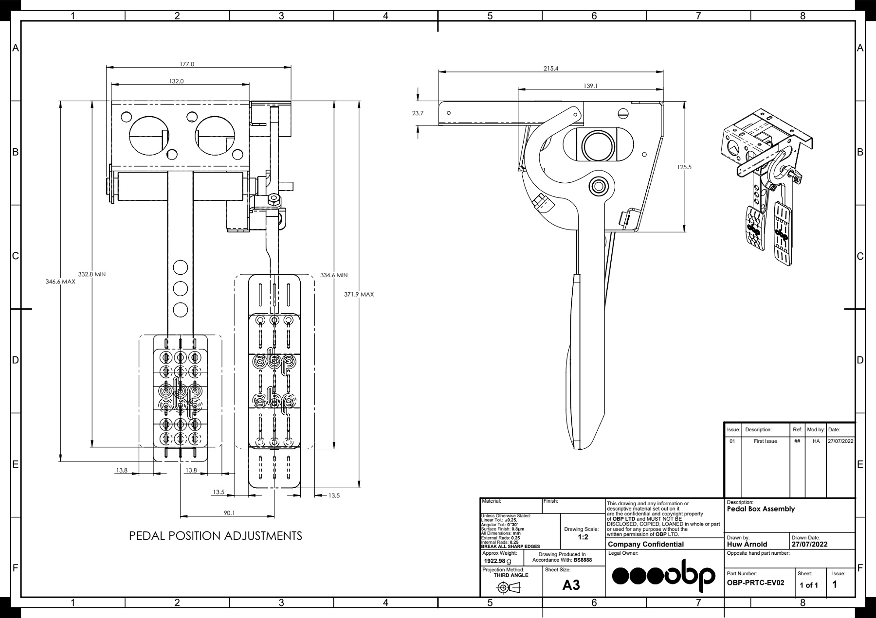 Pedal Box Pro EV Elektrofahrzeuge Automatikfahrzeuge  mit Wagebalken Hängend Cockipit Fit OBP