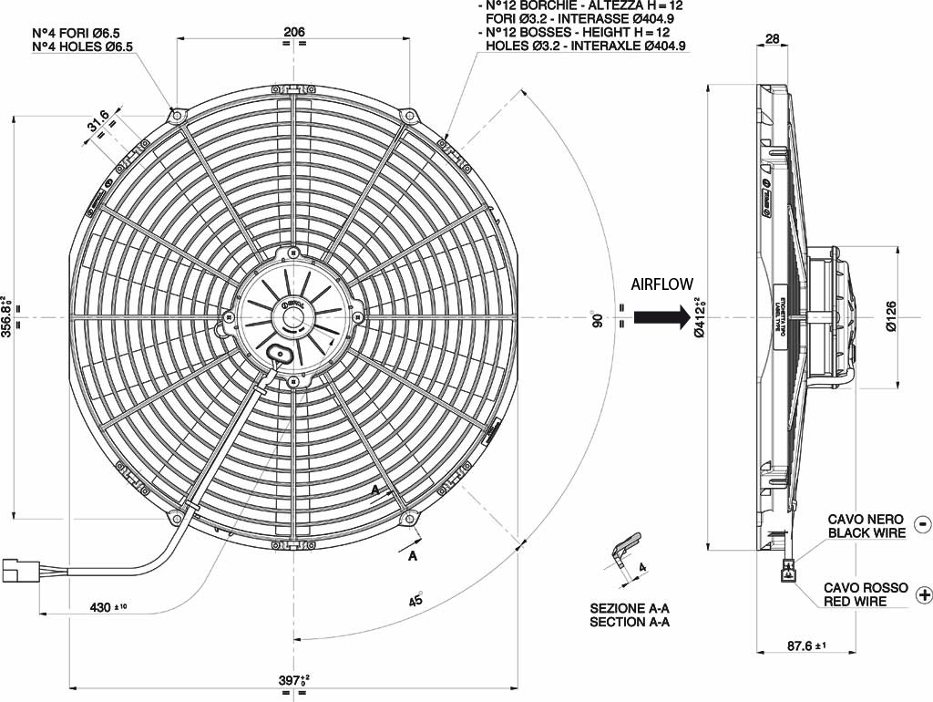 Spal Kühlerventilator VA18-AP71/LL-86A 12V  D414-D385 T=88 / 3150m³ saugend