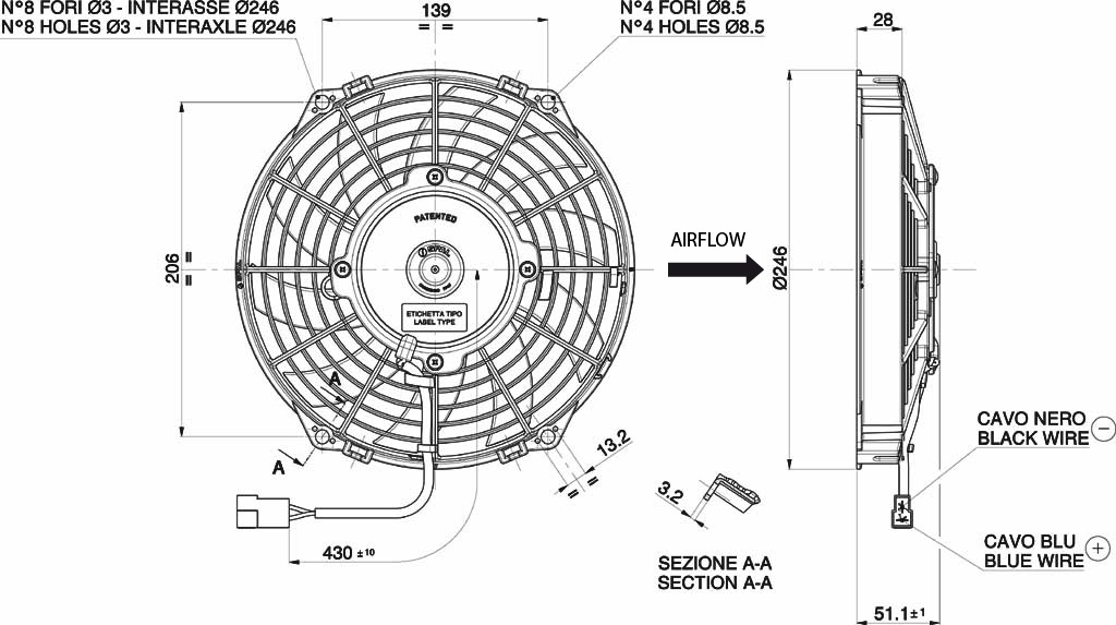 Spal Kühlerventilator VA07-AP12/C-58A 12V  D247-D225 T=52 / 1060m³ saugend