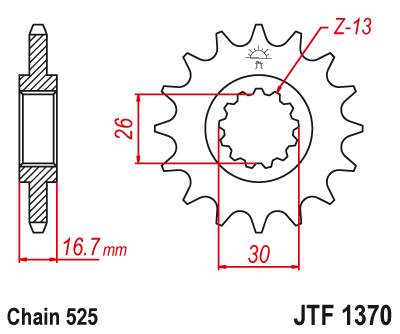 Ritzel Stahl Teilung 525 mit 14 Zähnen JTF1370.14  passend für Yamaha MT09