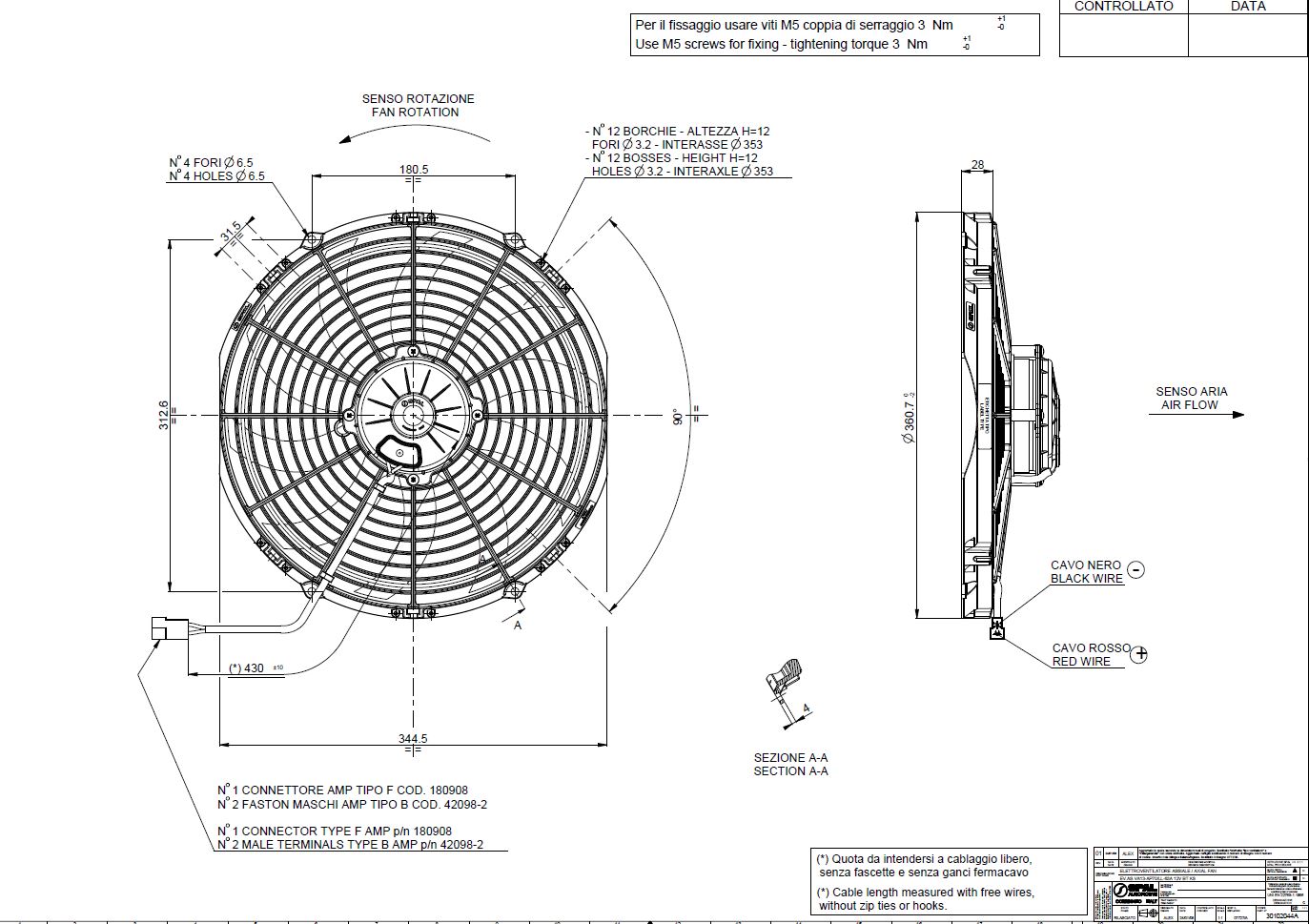 Spal Kühlerventilator VA13-AP70/LL-63A 12V  D360-D330 T=88 / 3012m³ saugend