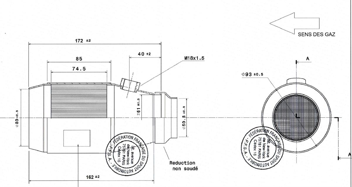 Rennsport Katalysator Metallträger 100CPSI 93mm OD  FIA zugelassen,  61mm Anschluss