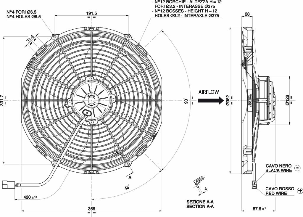Spal Kühlerventilator VA08-AP71/LL-53A 12V  D382-D350 T=86 / 3160m³ saugend