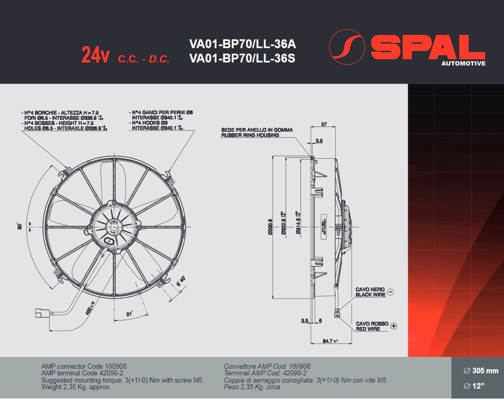 Spal Kühlerventilator VA01-BP70/LL-36S 24V  D331-D305 T=94 / 2760m³ blasend