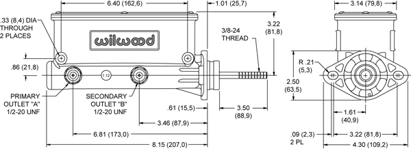 Hauptbremszylinder Wilwood 22,25mm  Tandemzylinder HC