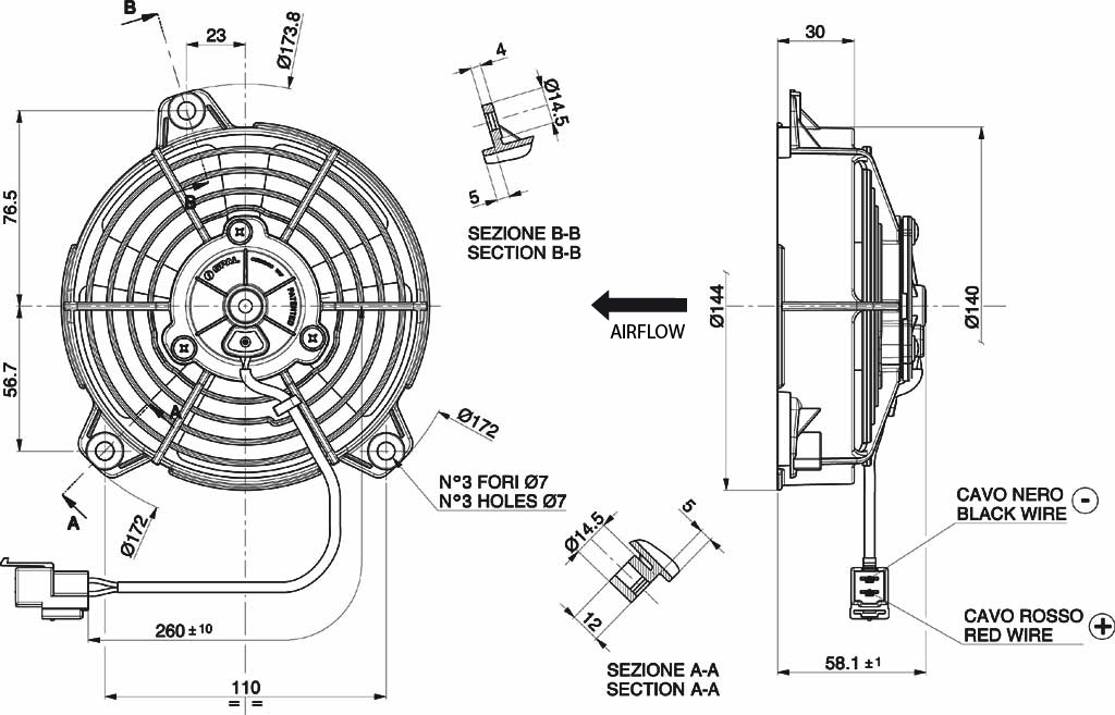 Spal Kühlerventilator VA37-A101-46S 12V  D144-D130 T=60 / 440m³ blasend