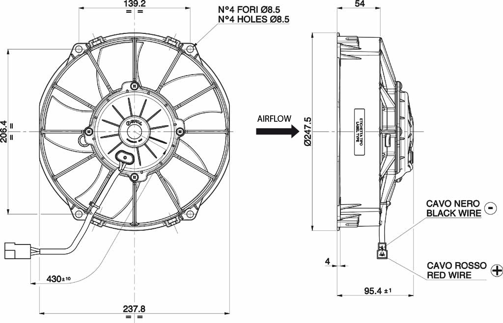 Spal Kühlerventilator VA02-AP70/LL-52A 12V  D247-D225 T=94 / 1260m³ saugend