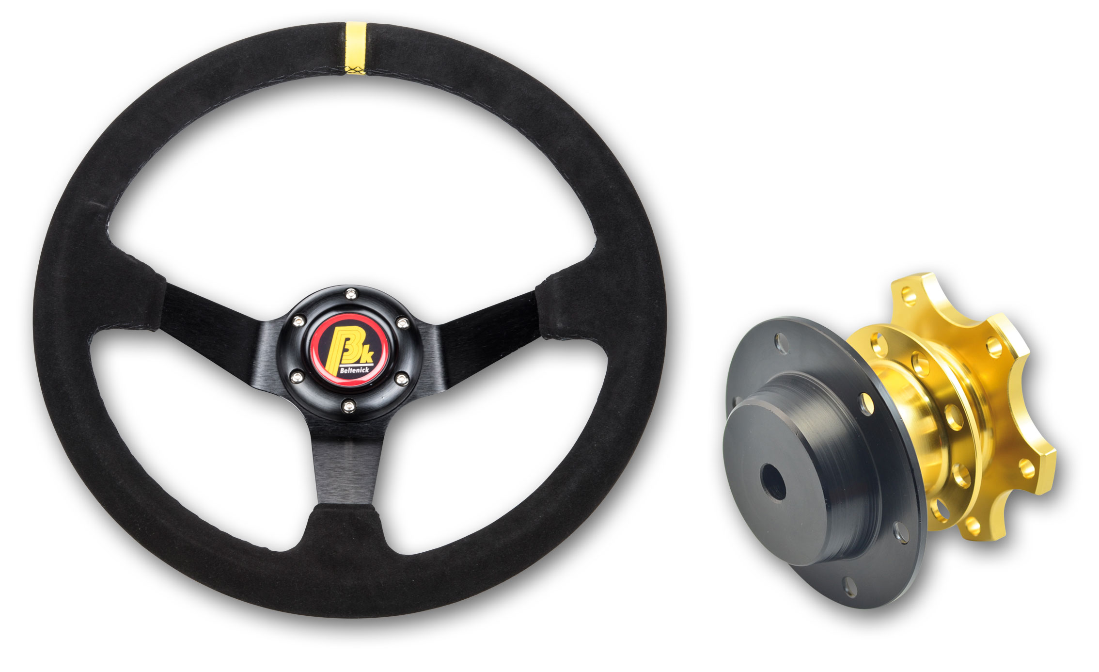 Beltenick Sportlenkrad Rallye 350mm 75mm geschüsselt Wildleder - Set mit Schnellverschluss
