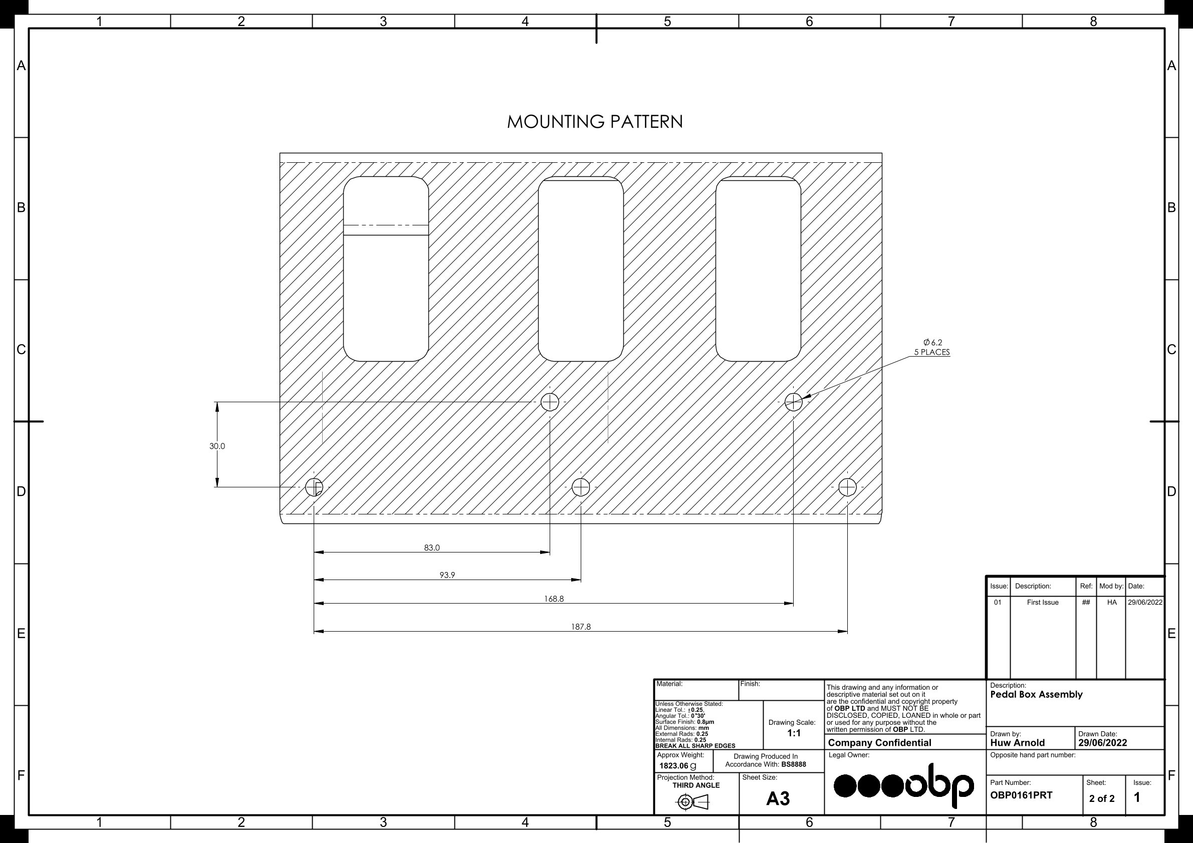 OBP Pedal Box Pro Race hängend Bulkhead Fit  Hydraulische Kupplung mit Wagebalken