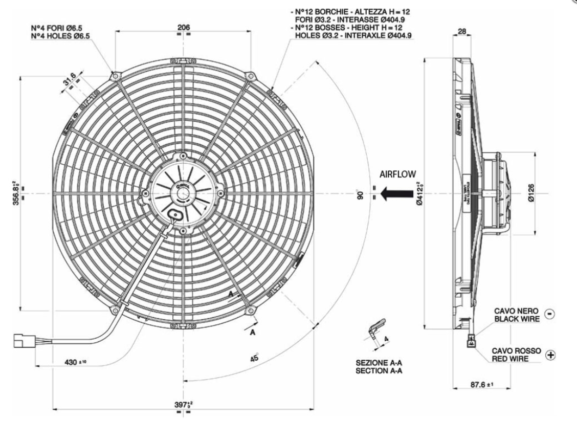 Spal Kühlerventilator VA18-BP71/LL-86S 24V  D414-D385 T=86 / 3490m³ blasend