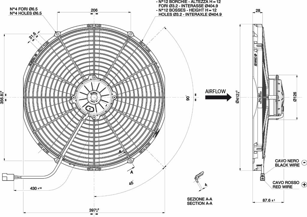 Spal Kühlerventilator VA18-BP70/LL-86A 24V  D414-D385 T=86 / 3430m³ saugend