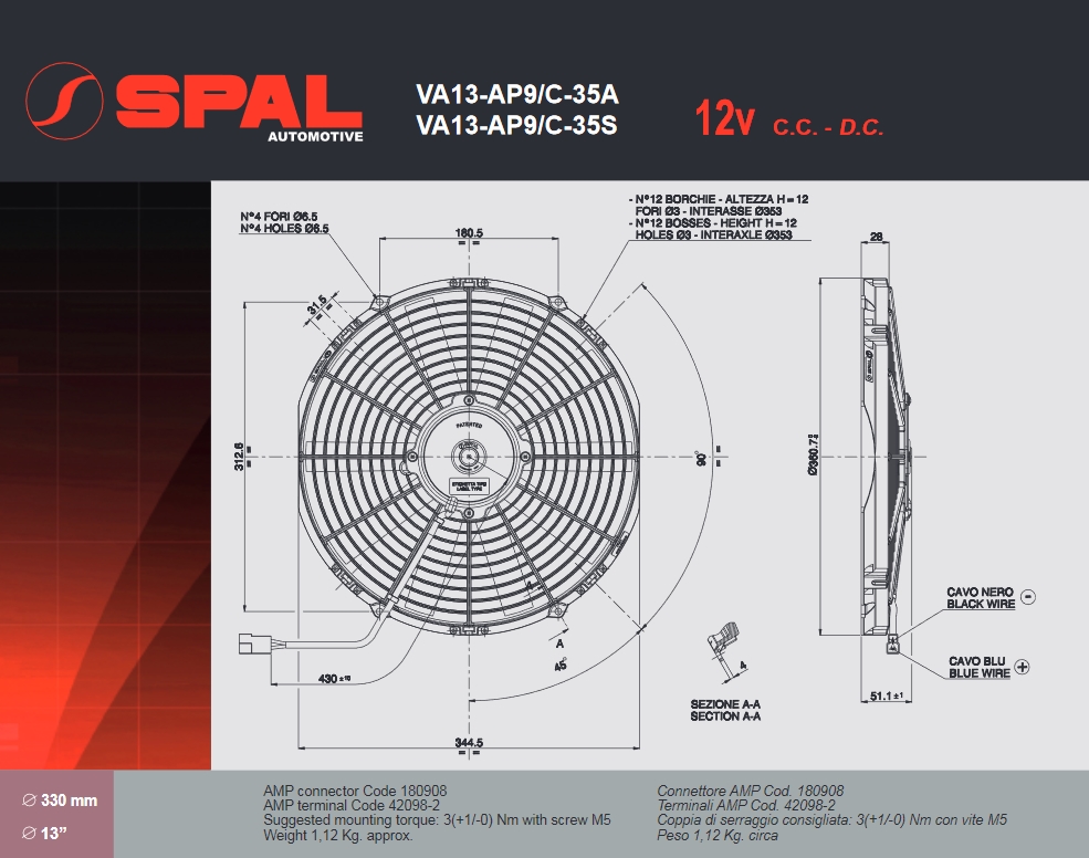Spal Kühlerventilator VA13-AP9/C-35A 12V  D360-D330 T=52 /1630m³ saugend
