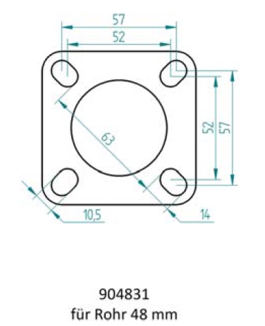 Powersprint Quadrat-Flansch 4-Loch  48 mm Ø Rohrausschnitt