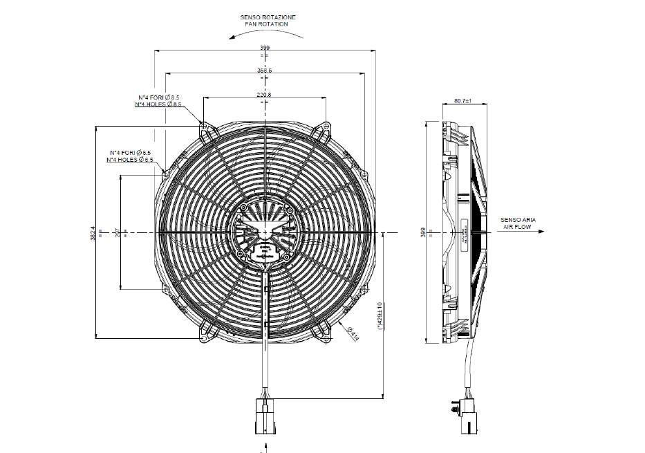 Spal Kühlerventilator VA91-ABL326P/R/A/N-65A  D399-D385 T=81 / 3150m³ saugend Brushless