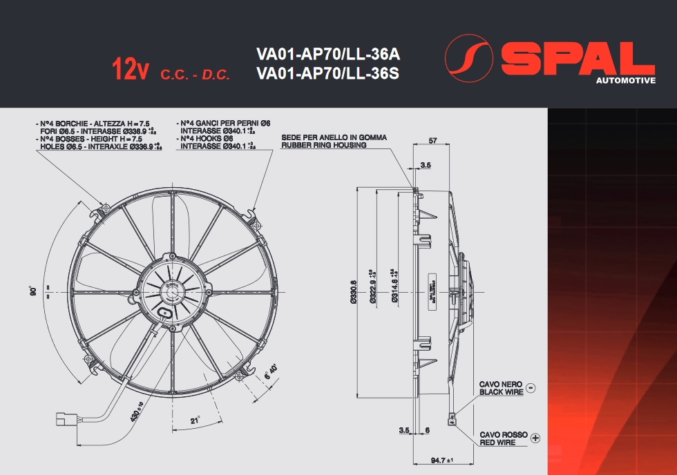 Spal Kühlerventilator VA01-AP70/LL-36A 12V  D331-D305 T=94 / 2780m³ saugend