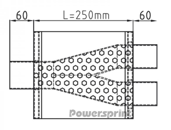Powersprint Short Box Y-Führung Ø 60mm  oval Ø 63,5 mm auf 60 mm 370 mm Länge