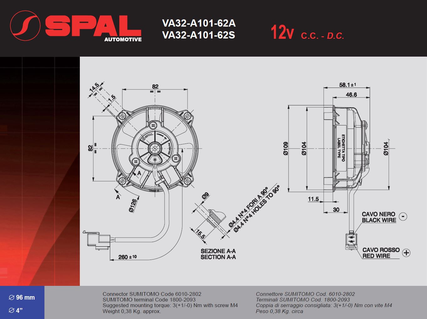Spal Kühlerventilator VA32-A101-62A 12V  D109-D96 T=48 / 250m³ saugend