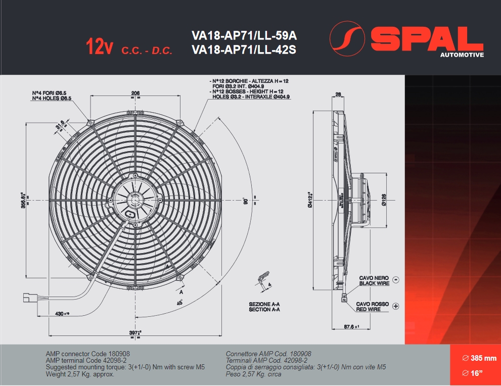 Spal Kühlerventilator VA18-AP71/LL-59A 12V  D414-D385 T=88 / 3430m³ saugend