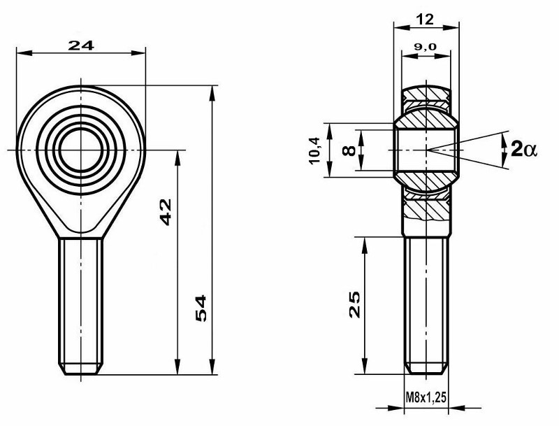 Fluro Motorsport Gelenkkopf GALXSW M8 MS AL   hochfest 42CrMo4, Lager vorgespannt