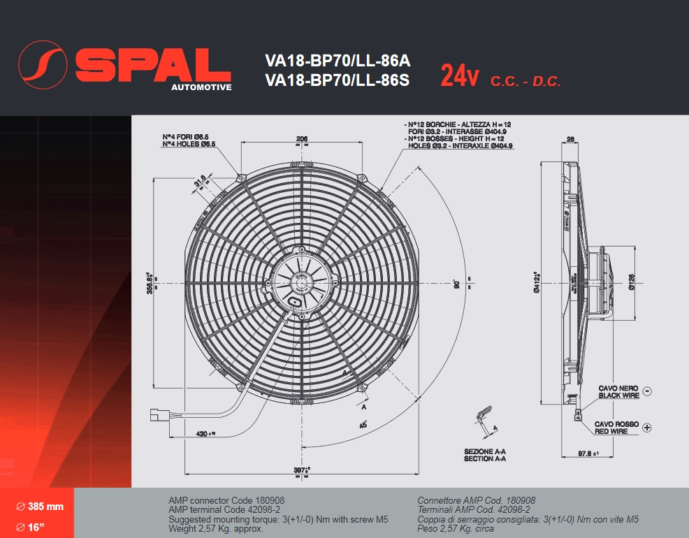 Spal Kühlerventilator VA18-BP70/LL-86A 24V  D414-D385 T=86 / 3430m³ saugend