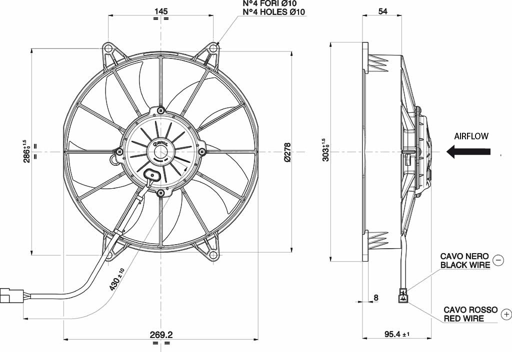 Spal Kühlerventilator VA15-AP70/LL-51S 12V  D286-D255 T=94 / 1660m³ blasend