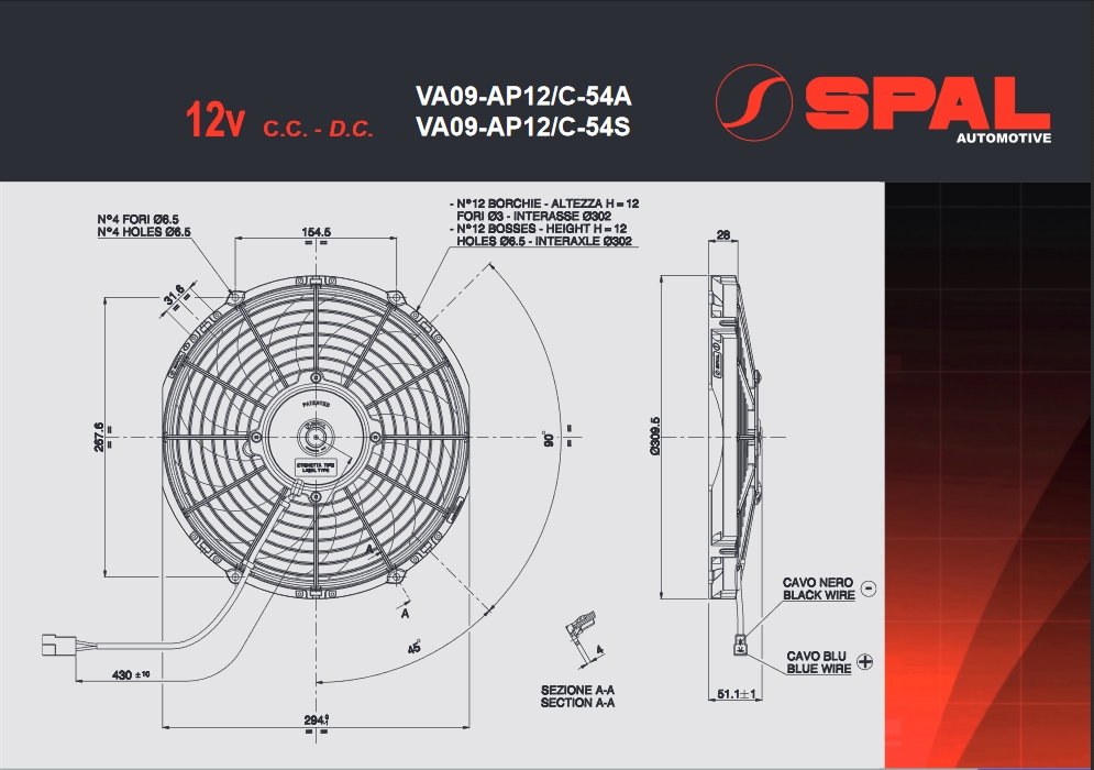 Spal Kühlerventilator VA09-AP12/C-54A  12V  D310-D280 T=52 / 1430m³ saugend