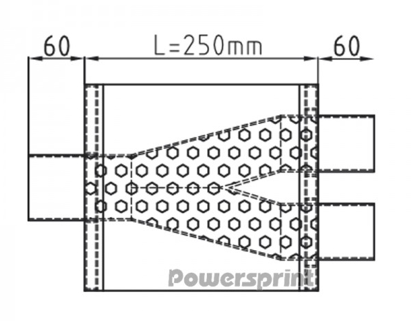 Powersprint Short Box Y-Führung Ø 60mm  oval Ø 76 mm auf 60 mm 370 mm Länge
