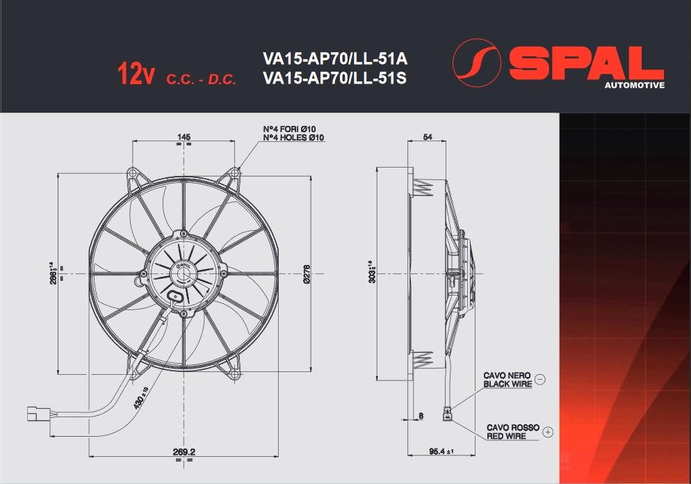 Spal Kühlerventilator VA15-AP70/LL-51A 12V  D286-D255 T=94 / 1780m³ saugend