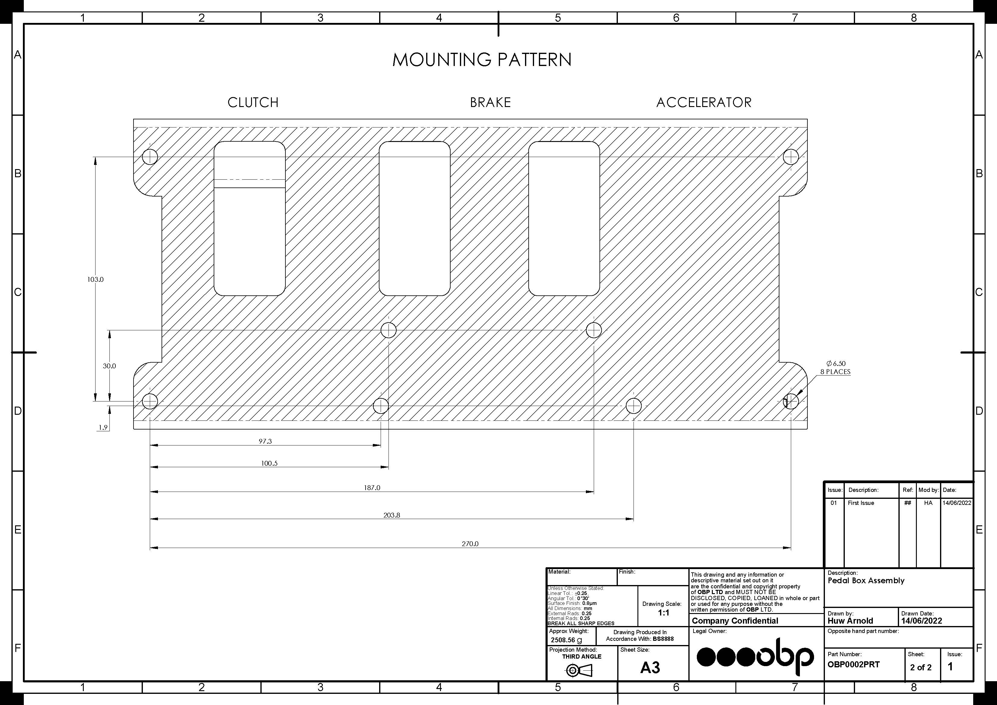 OBP Pedal Box Pro Race hängend Bulkhead Fit  mit Wagebalken & Zylindern