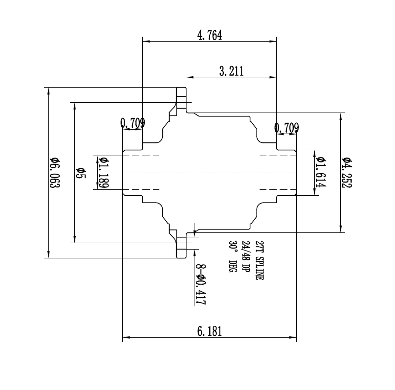 mechanischer Teil, Welle, Schnittansicht, Mittelloch, Abmessungen