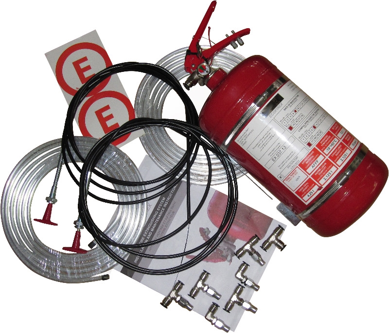 Feuerlöschanlage 4 ltr. Mechanische Auslösung, Stahlbehälter FIA