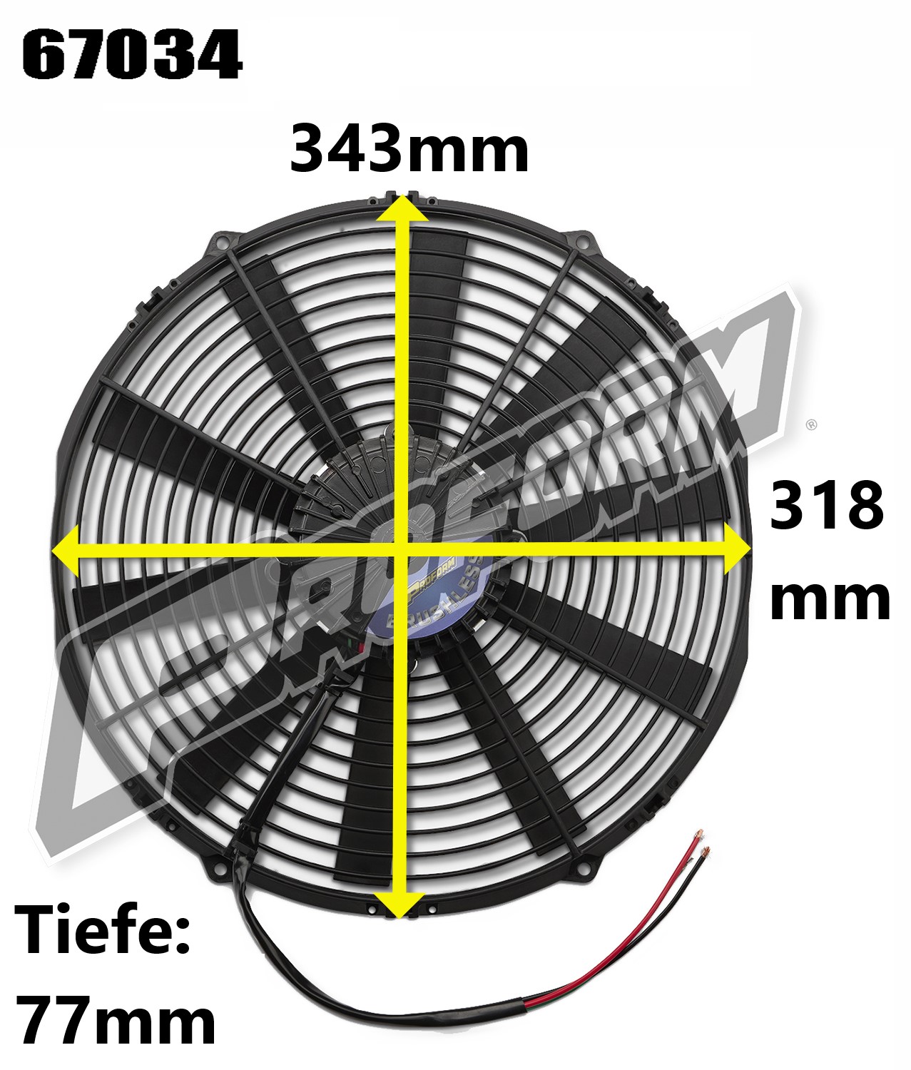 12V Elektrischer Lüfter 318mm (12") Proform Brushless  bürstenlos 3560m³/h saugend D343-D318 T=76