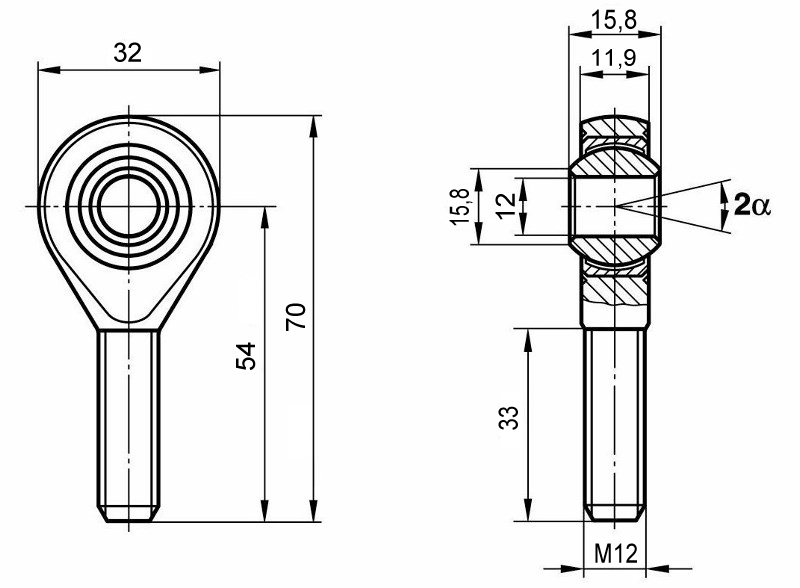Motorsport Gelenkkopf M12x1,25 links hochfest 25CrMo4 nicht vorgespannt