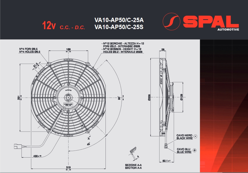 Spal Kühlerventilator VA10-AP50/C-25A 12V  D336-D305 T=63 / 1860m³ saugend