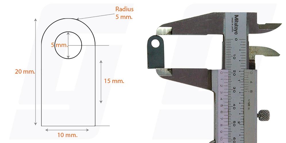 hanging pad, 010 mm, 5 mm radius, slot gauge, vernier caliper