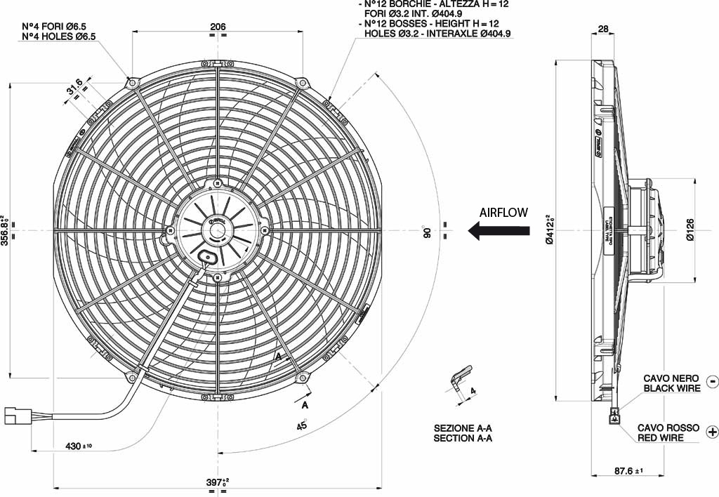 Spal Kühlerventilator VA18-BP71/LL-42S 24V  D414-D385 T=86 / 3390m³ blasend