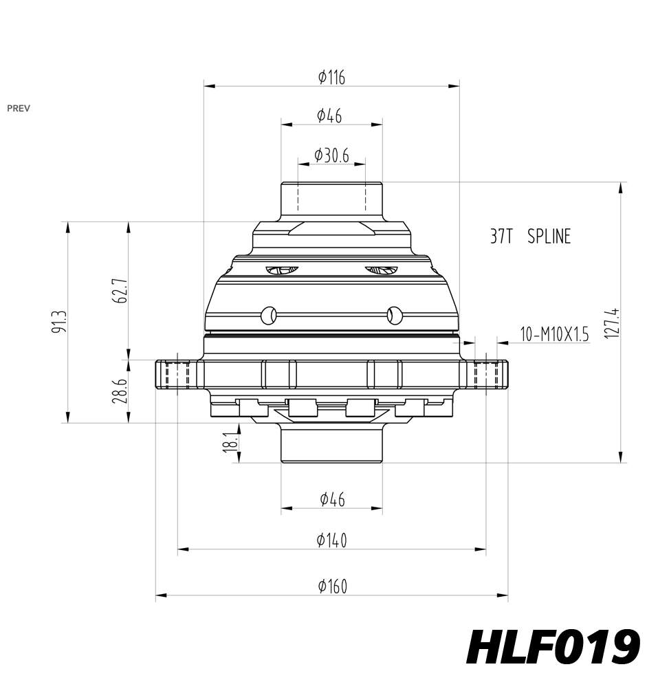 Blackline HLF019 technische Zeichnung und Anschlussmaße für BMW MINI F54 F55 F56