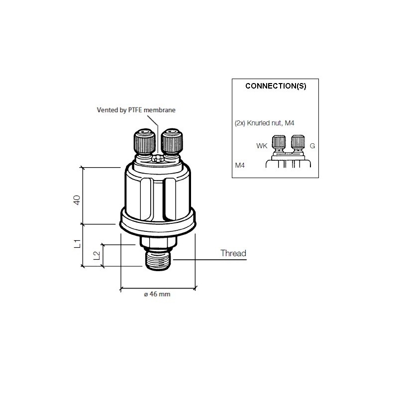 Gleichstrom-Klemmklemme, PTFE- Membran belüftet, Gewindeanschluss, Durchmesser 46 mm, Haf Knurled Mutern